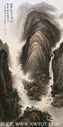 叶成舟作品 《烟树流泉清霁水  高岩峻壑碧云天》